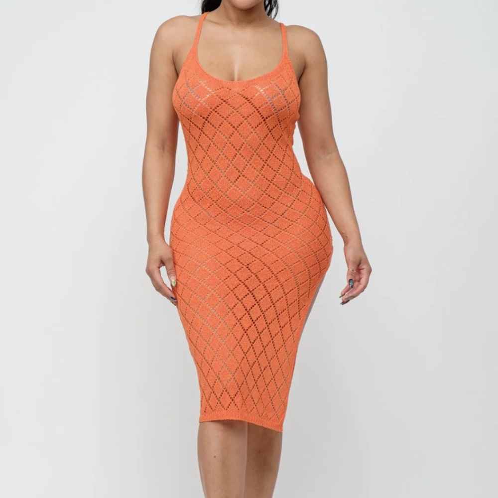 Orange Knit Swim Cover-Up Dress